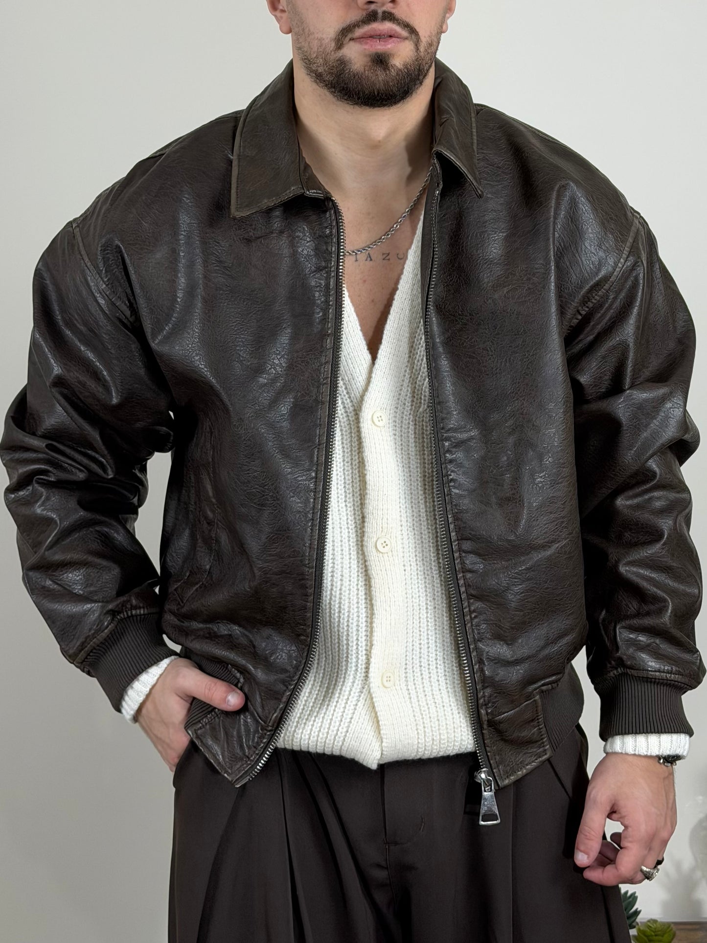 Jacket In Pelle Brown