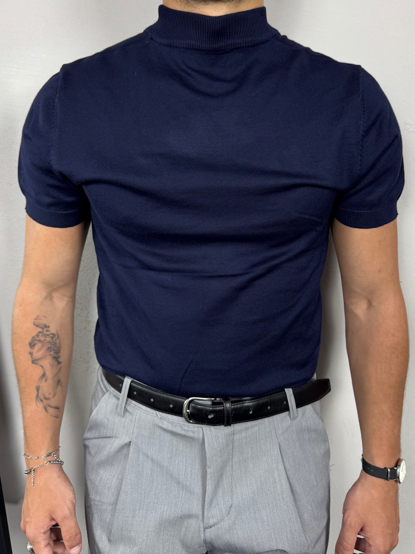T-shirt in filo blu navy