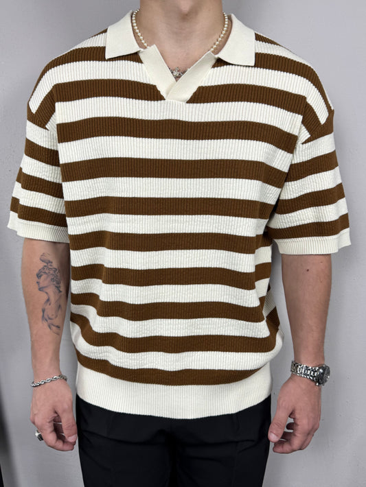 Polo knit righe marrone