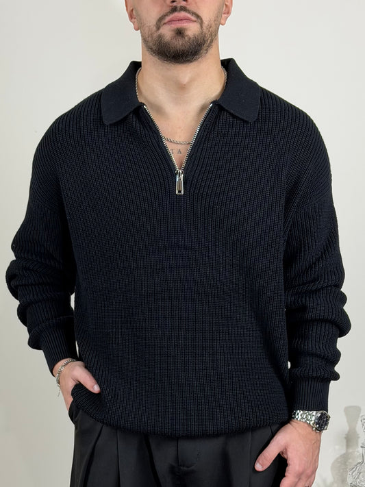 Maglione Polo Zip Black
