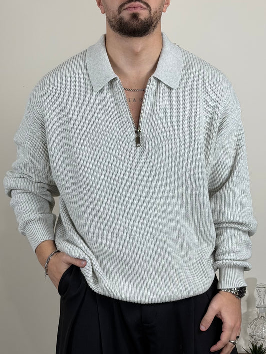Maglione Polo Zip Grigio
