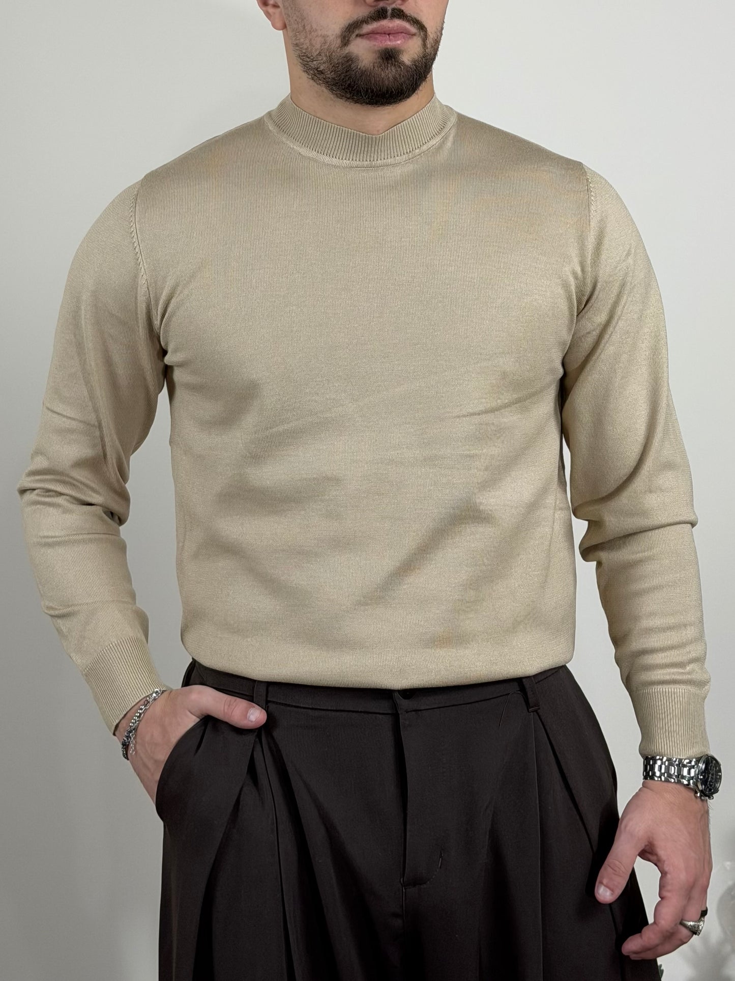 Shirt In Maglia Fine Beige